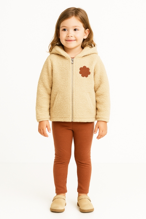 Kız Çocuk Welsoft Kumaş 2li Takım (Kapüşonlu ve Fermuarlı Hırka+3 İplik Tayt) 12373