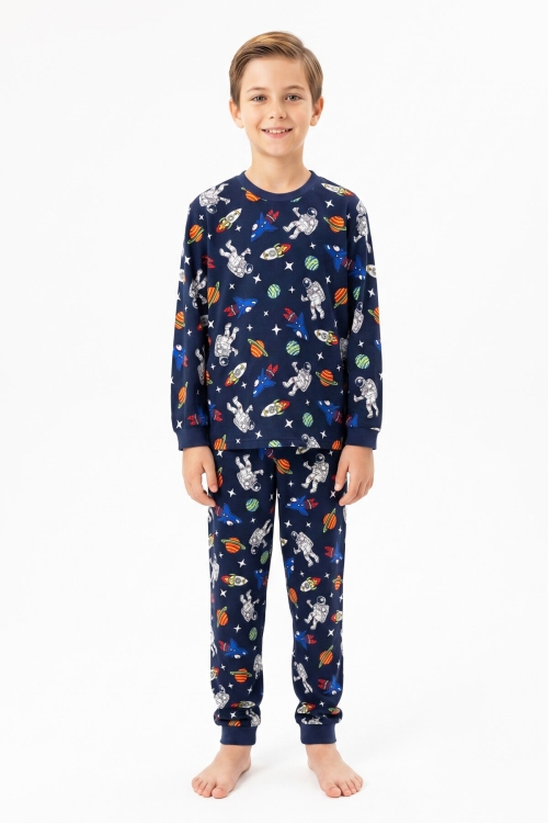 %100 Pamuk Erkek Çocuk Pijama Takımı 8-13 Yaş 12735IS