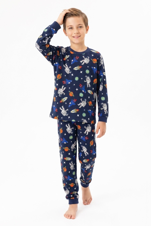 %100 Pamuk Erkek Çocuk Pijama Takımı 8-13 Yaş 12735IS