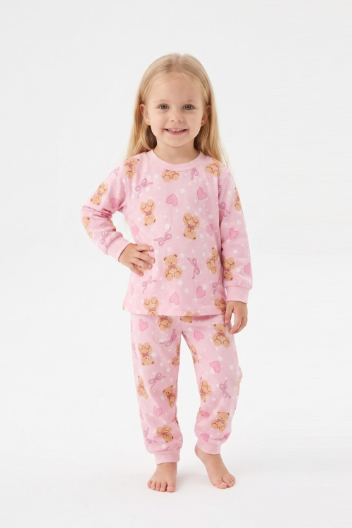 %100 Pamuk ve Baskılı Kız Bebek Pijama Takımı 9-36 Ay 12742IS