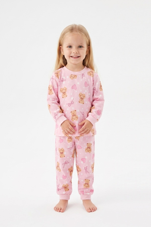 %100 Pamuk ve Baskılı Kız Bebek Pijama Takımı 9-36 Ay 12742IS