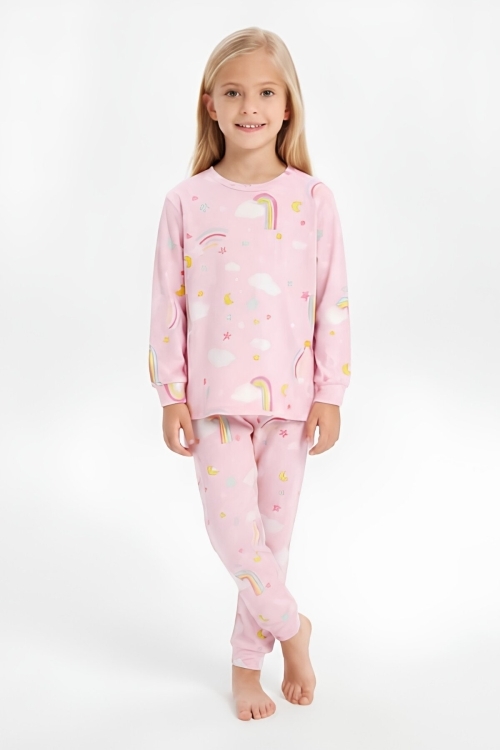 %100 Pamuk ve Baskılı Kız Çocuk Pijama Takımı 3-8 Yaş 12740IS