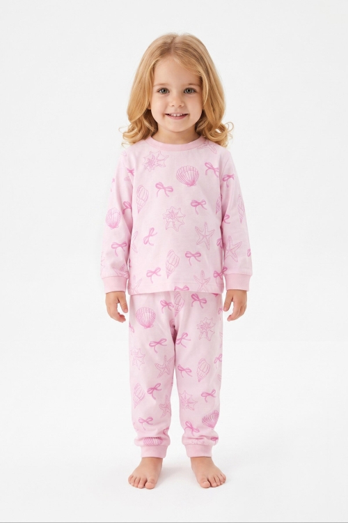 %100 Pamuk ve Baskılı Kız Çocuk Pijama Takımı 9-36 Ay 12741IS