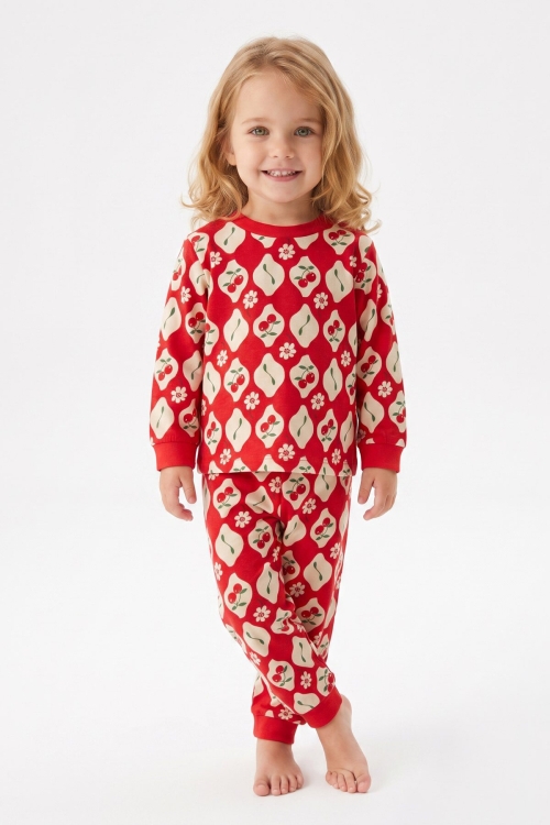 %100 Pamuk ve Baskılı Kız Çocuk Pijama Takımı 9-36 Ay 12741IS