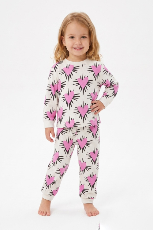 %100 Pamuk ve Baskılı Kız Çocuk Pijama Takımı 9-36 Ay 12741IS