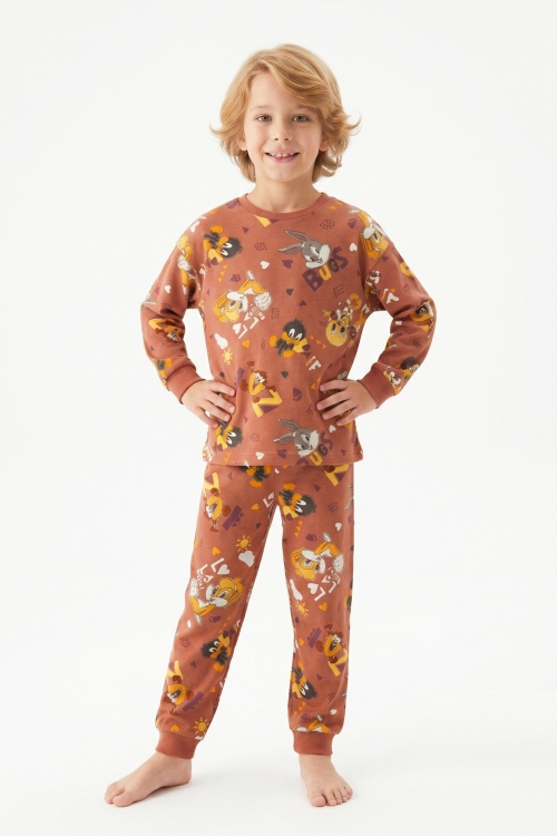 %100 Pamuk ve Görsel Baskılı Erkek Çocuk Pijama Takımı 3-8 Yaş 12746IS