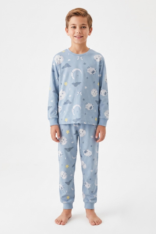 Erkek Çocuk %100 Pamuk Pijama Takımı 3-13 Yaş 12734IS