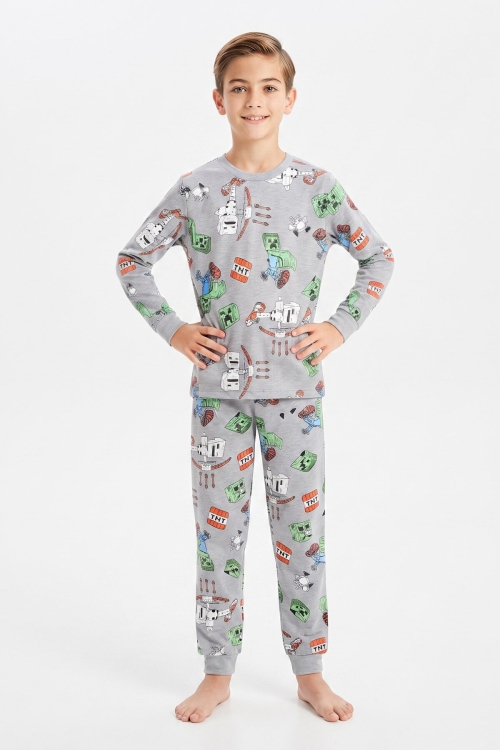 Erkek Çocuk %100 Pamuk Pijama Takımı 3-13 Yaş 12734IS