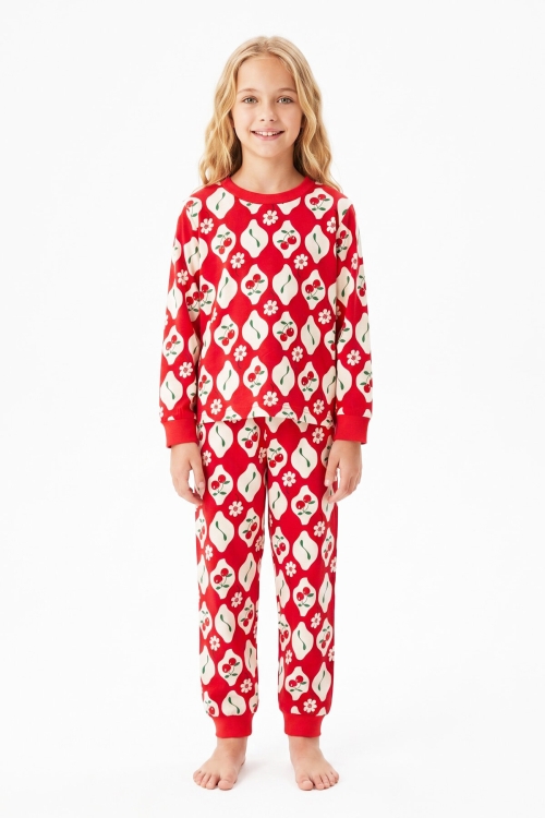 Kız Çocuk %100 Pamuk ve Baskılı Pijama Takımı 3-13 Yaş 12738IS