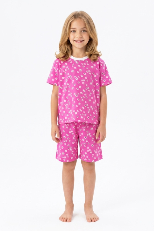 Kız Çocuk %100 Pamuk ve Şortlu Pijama Takımı 3-8 Yaş 12747IS