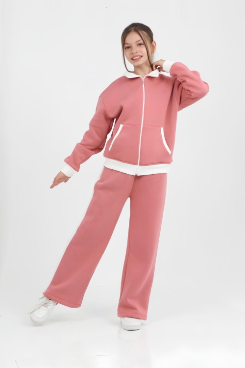 Kız Çocuk 3 İplik Hırkalı ve Fermuar Kapatmalı Takım 7-12 Yaş 12796BL