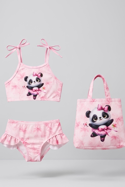Kız Çocuk Çantalı 3lü Mayo Takımı (Çanta+Mayo+Bikini) 3-10 Yaş 12732N