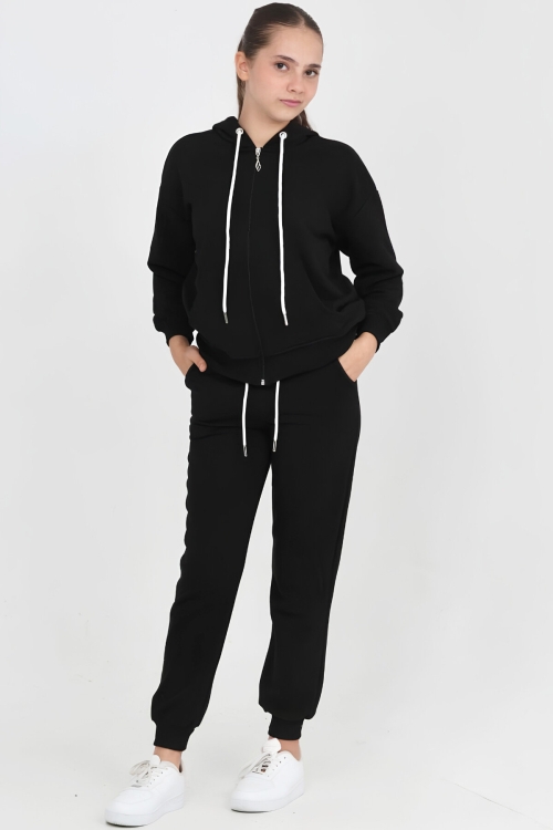 Kız Çocuk Eşofman Takımı - 3 İplik Şardonsuz+ Fermuarlu 6-12 Yaş 12757BLT