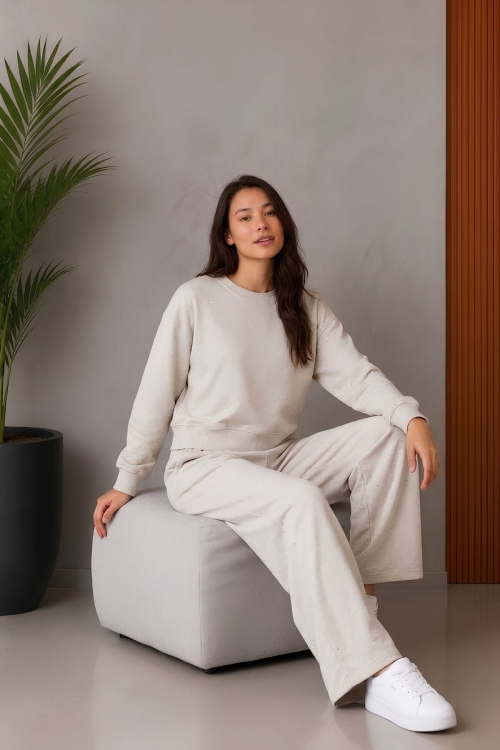 Kız Çocuk Sim Taşlı+Double Face Kumaş Alt-Üst Takım 5-15 Yaş 12767SK