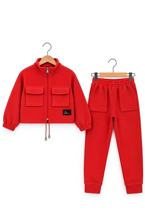 Kız Çocuk Welsoft Kumaş Crop Hırkalı Alt-Üst Takım 4-14 Yaş 12792HC