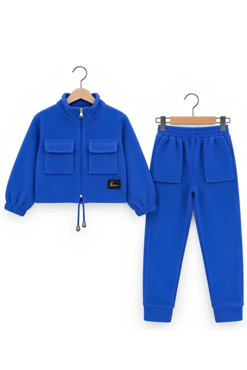 Kız Çocuk Welsoft Kumaş Crop Hırkalı Alt-Üst Takım 4-14 Yaş 12792HC
