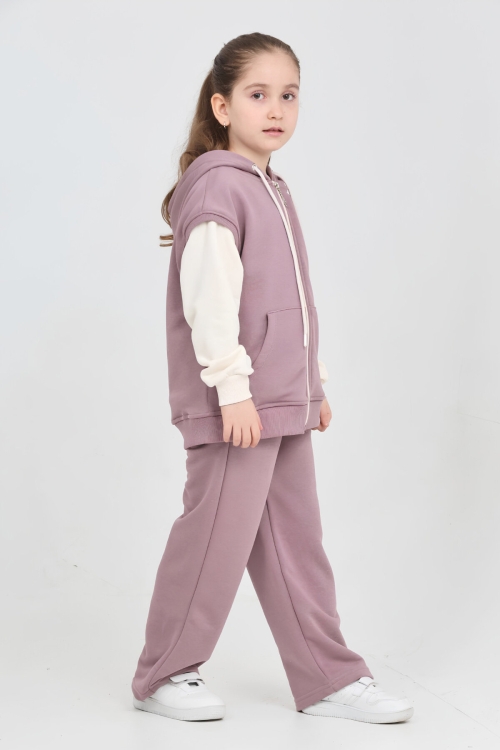 Kız Çocuk Yelekli ve 3 İplik 3lü Takım  7-12 Yaş 12797BL
