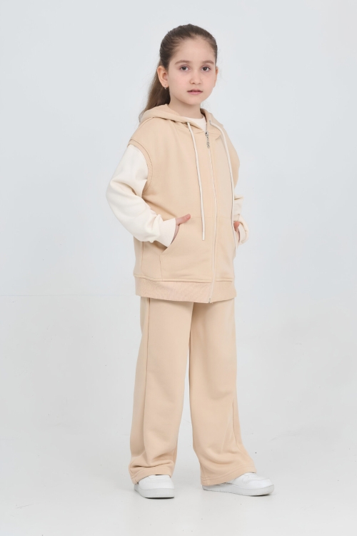 Kız Çocuk Yelekli ve 3 İplik 3lü Takım  7-12 Yaş 12797BL