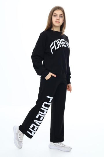 Kız Çocuk Forever Baskılı Geniş Paçalı 2 İplik Eşofman Takımı Px7122