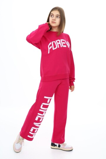 Kız Çocuk Forever Baskılı Geniş Paçalı 2 İplik Eşofman Takımı Px7122