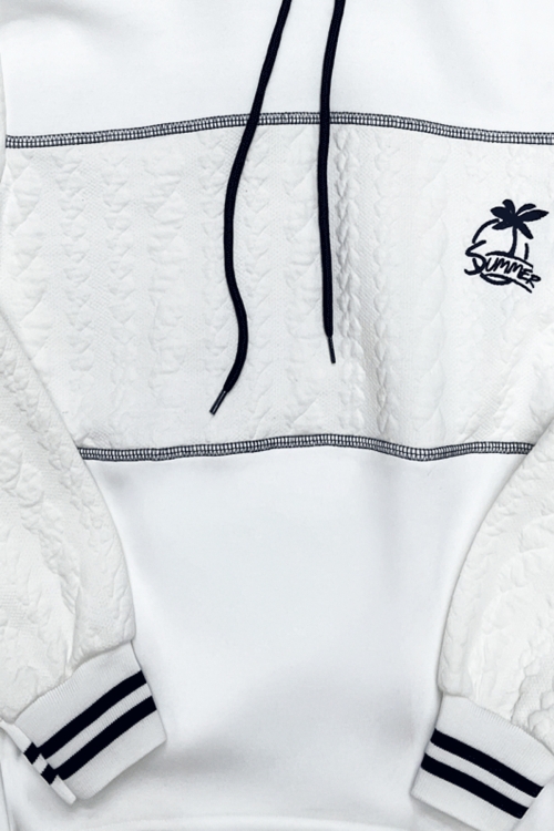 Erkek Çocuk 3 İplik Garni Örme Desenli Kapüşonlu Sweatshirt 12334