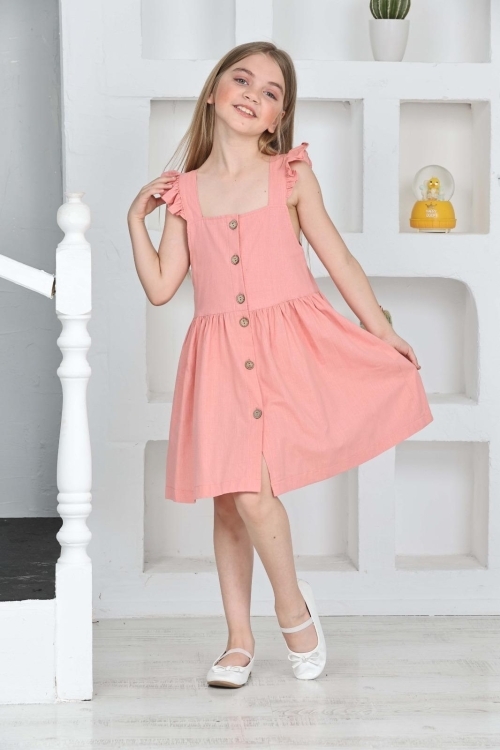 Kız Çocuk %100 Pamuk Keten Elbise 12197