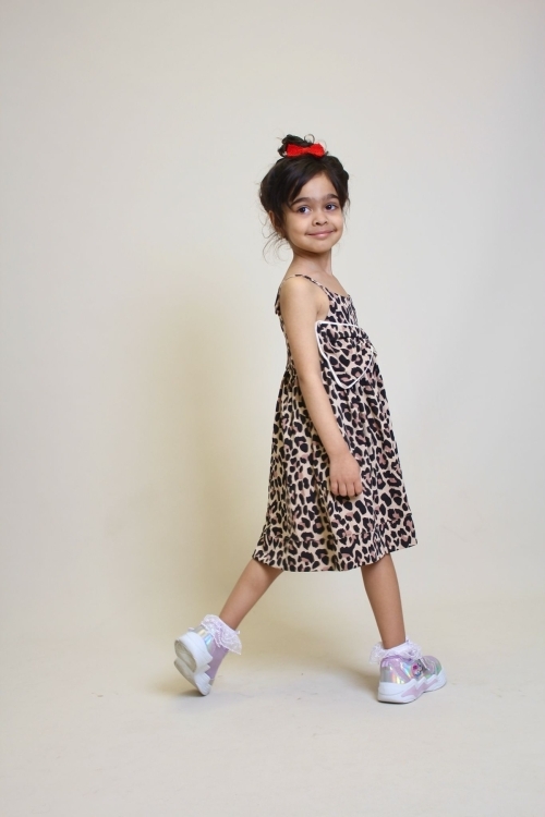 Kız Çocuk %100 Pamuk Rotasyon Desenli Elbise 4-10 Yaş 12237