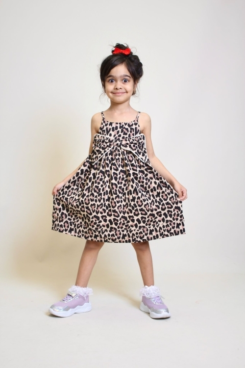 Kız Çocuk %100 Pamuk Rotasyon Desenli Elbise 4-10 Yaş 12237