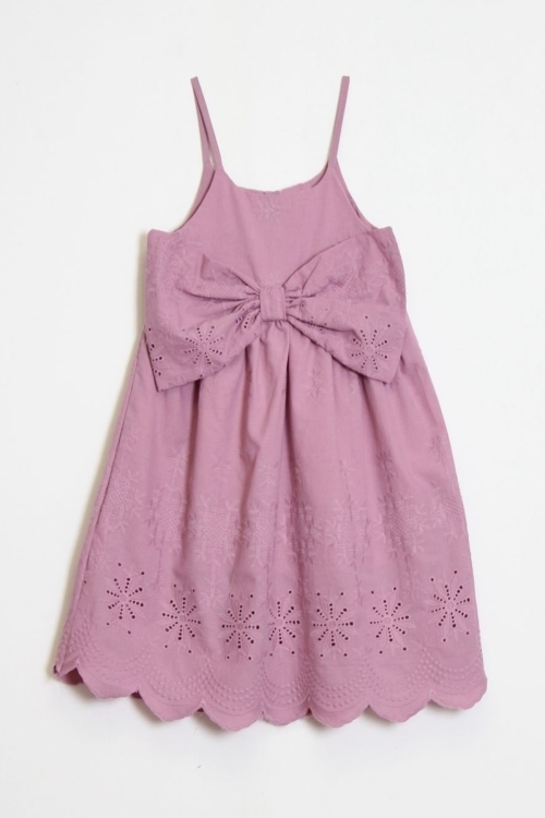 Kız Çocuk Fiyok Detaylı Askılı Kolu Dokuma Elbise 6-10 Yaş 12249