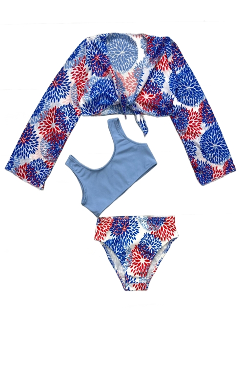 Kız Çocuk Pareolu 3lü Mayo Takımı (Alt+Üst+Pareo) 3-10 Yaş 12264