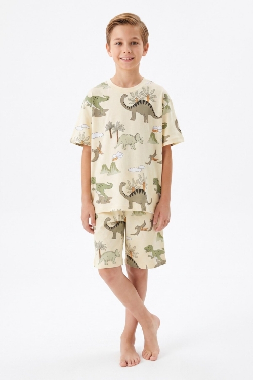 Erkek Çocuk %100 Pamuk Şortlu Pijama Takımı 8-13 Yaş 12715IS