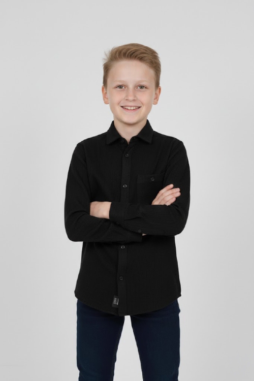 Erkek Çocuk %100 Waffle Pamuk Gömlek 3-12 Yaş 12521HC