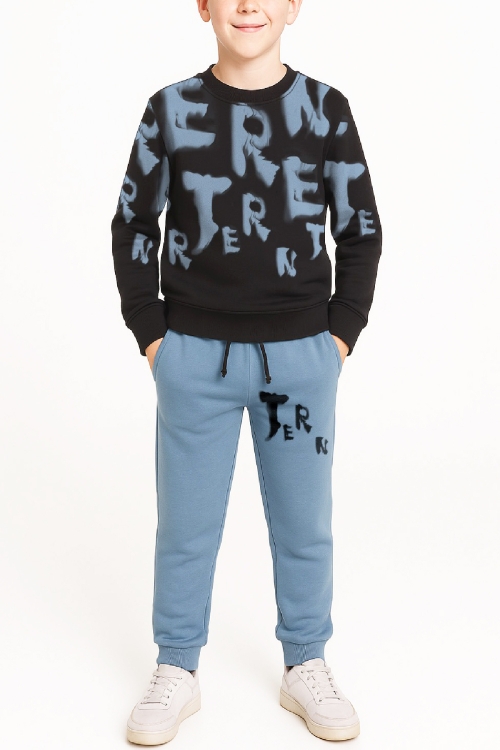 Erkek Çocuk 2 İplik Şardonsuz Alt-Üst Takım Yazı Baskılı 3-10 Yaş 12413