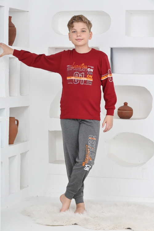 Erkek Çocuk Baskılı %100 Pamuk İnterlok Kumaş Pijama Takımı 12446