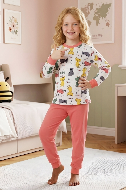 Kız Çocuk %100 Pamuk Pijama Takımı 4-11 Yaş 12628