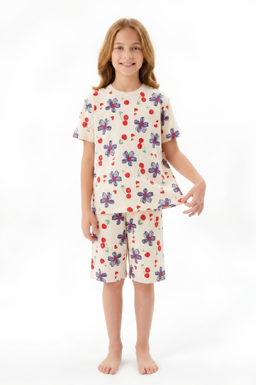 Kız Çocuk %100 Pamuk Pijama Takımı 8-13 Yaş 12697IS