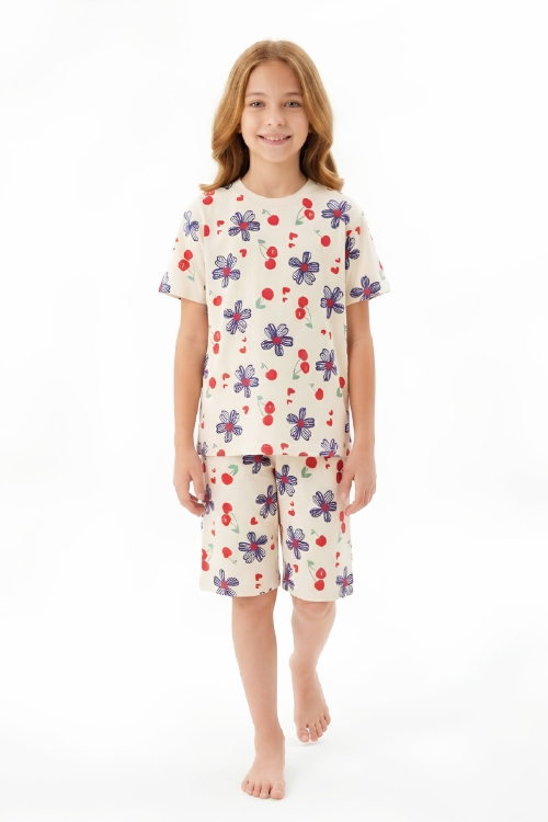 Kız Çocuk %100 Pamuk Pijama Takımı 8-13 Yaş 12697IS