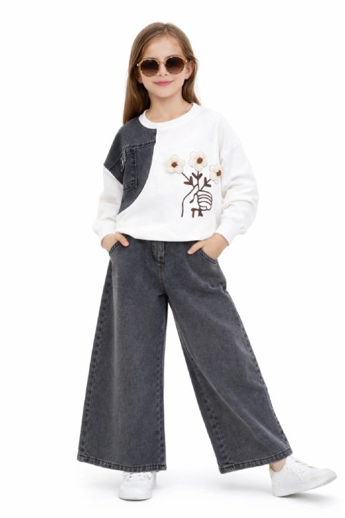 Kız Çocuk 2li Jean Takım (Pantolon+Sweatshirt) 5-10 Yaş 12470