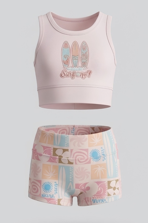 Kız Çocuk 2li Mayo Takımı-Crop Üst ve Slip Şortlu 2-12 Yaş 12704IS
