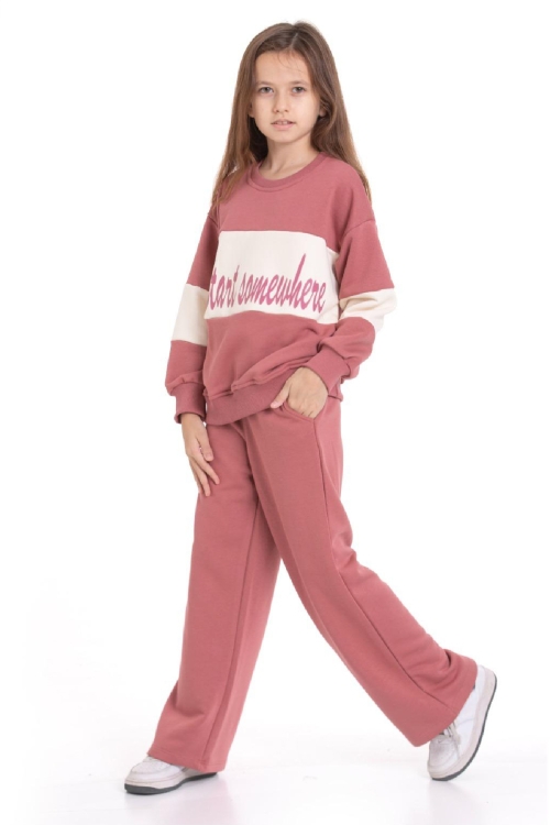 Kız Çocuk 3 İplik ve Şardonsuz Eşofman Takımı 5-9 Yaş 12487