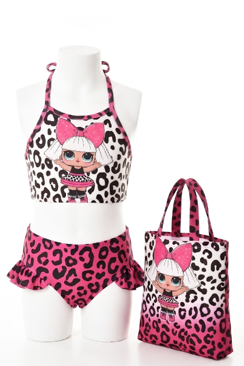 Kız Çocuk Çantalı 3lü Mayo Takımı (Çanta+Mayo+Bikini) 3-10 Yaş 12586N