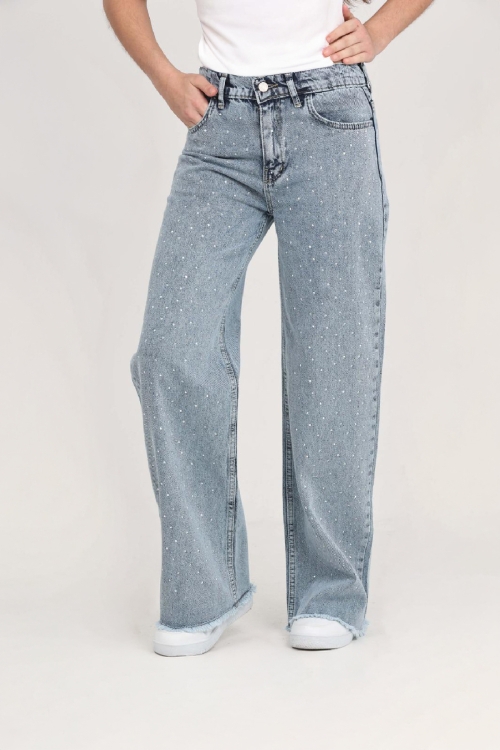 Kız Çocuk Destroy Paçalı-Geniş Kesim Jean Pantolon 5-15 Yaş 12488