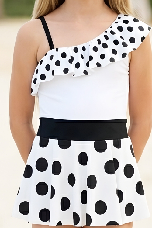 Kız Çocuk Elbise Mayo-İç Mayolu ve Yaka Volanlı 7-12 Yaş 12611