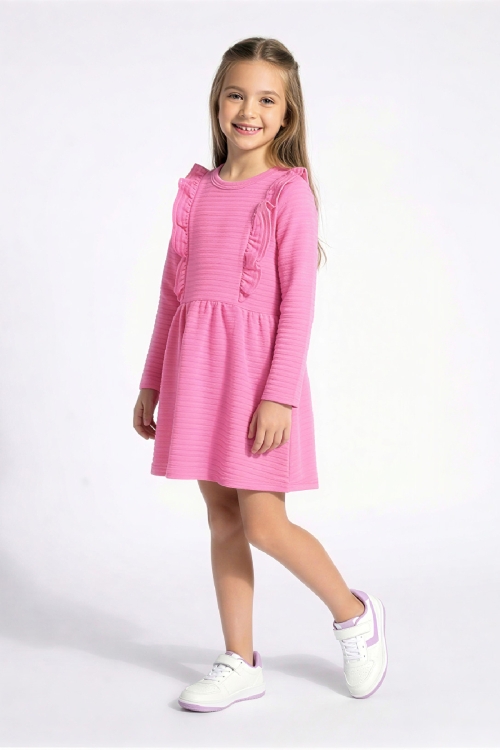 Kız Çocuk Elbise-Otoman Kumaş-Fırfır Detaylı 6-10 Yaş 12535
