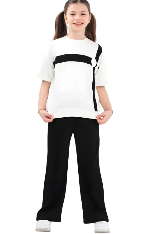 Kız Çocuk Garnili ve Fiyonk Detaylı Alt -Üst Takım 7-12 Yaş 12573