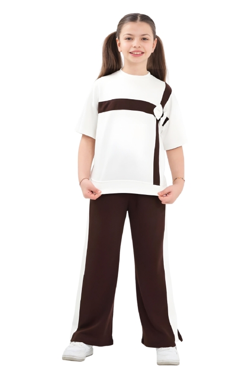 Kız Çocuk Garnili ve Fiyonk Detaylı Alt -Üst Takım 7-12 Yaş 12573