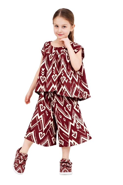 Kız Çocuk Geniş Kaprili ve Desen Detaylı Alt-Üst Takım 2-12 Yaş 12578HC