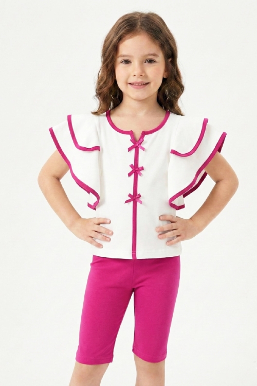 Kız Çocuk Geniş Omuzlu ve Fırfırlı Alt-Üst Takım 3-8 Yaş 12551