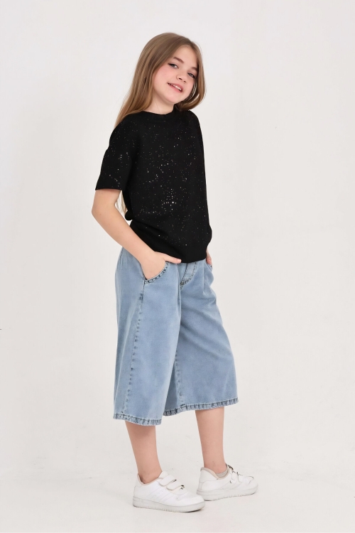 Kız Çocuk Jean Kaprili 2li Alt-Üst Takım 7-12 Yaş 12673SK