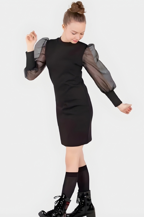 Kız Çocuk Kolları Tüllü Elbise 9-15 Yaş 12564